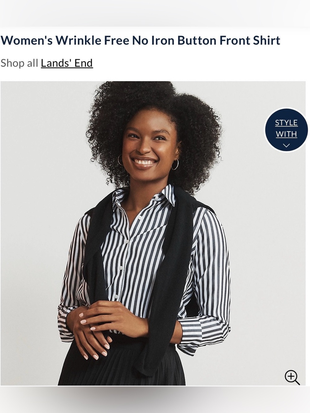 Lands' End No Iron Vertical Stripe Button-Front Shirt in Black and White 14T